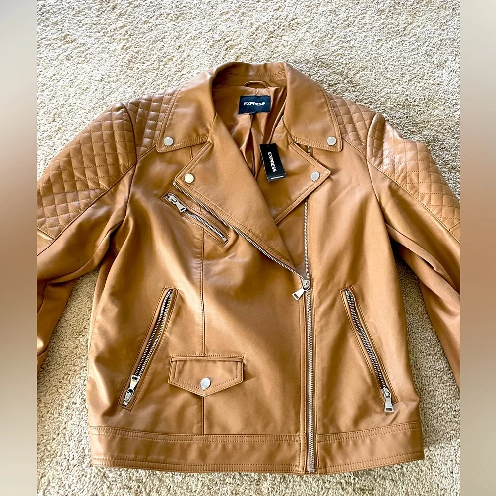 NWT- express tan leather jacket - Picture 9 of 9